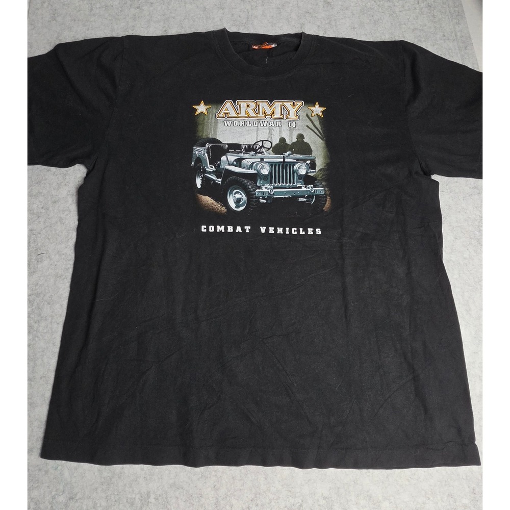 Vintage 90s US Army WWII Combat Vehicles T-Shirt Single Stitch Faded Black XL
